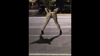 Slut wife completely nude flashing in a parking lot