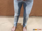 Preview 4 of Piss in Jeans and Stuffing Wet Panties Inside Pussy, Masturbating