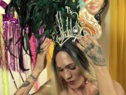 Preview 1 of Big tits Brazilian party shemale masturbates and cums all over