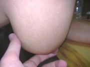 Preview 2 of Show of big natural saggy tits, hairy pussy, hug dark areolas and nipples
