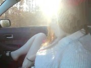 Preview 6 of Masturbation in Moving Car ~ Public Sex - Thick PAWG Redhead