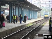 Preview 1 of Tall skinny girl almost caught masturbating in public at a train station