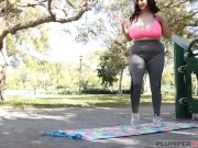 Preview 1 of Huge Tit Plumper Milly Jogs and Fucks Young Trainer