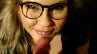 HOT big tittied nerdy girl gets huge facial and plays with cum!!!