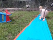 Preview 5 of Blonde does Slip n Slide Naked in her backyard & masturbates