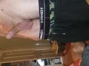 Preview 1 of Hard dick g-spot orgasm. Fucking myself good with pants down. I'm .