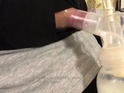 Preview 3 of bbw big tit lactating milf huge nipples pumps milk montage