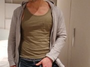 Preview 3 of stripping and flexing through my hoodie, tanktop, briefs flexing my muscles