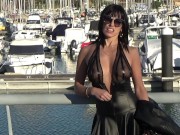 Preview 5 of Brunette without panties walks in the seaport, pisses and masturbates