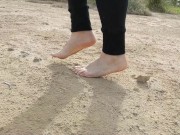 Preview 1 of Super slow motion feet walking on dusty ground -- DIRTY FEET