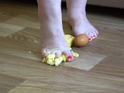 Preview 6 of Fat legs bare feet mercilessly trampled banana and raw eggs. Crush Fetish.