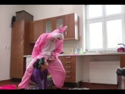 Preview 3 of Latin charwoman rides easter bunny's cock (Retounrs)