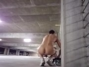 Preview 6 of Plugged & Caged Exhibitionist Fucks his Ass with Dildo at Parking Garage