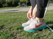 Preview 1 of Shoeplay with sneakers at the park -- Preparing smelly socks for shipping