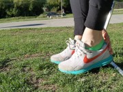 Preview 2 of Shoeplay with sneakers at the park -- Preparing smelly socks for shipping