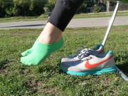 Preview 3 of Shoeplay with sneakers at the park -- Preparing smelly socks for shipping