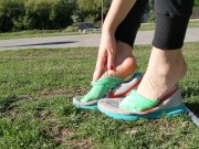 Preview 5 of Shoeplay with sneakers at the park -- Preparing smelly socks for shipping
