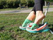 Preview 6 of Shoeplay with sneakers at the park -- Preparing smelly socks for shipping