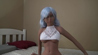 Underboob. Ice blue. Spit on face. Face pounding. doll.