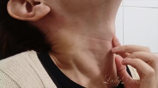 Huge Adam's apple tendons and giggling