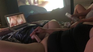 Hot real couple watching porn and masturbate together