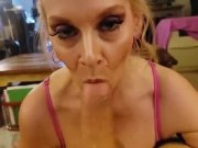 Preview 5 of Blonde MILF repay Step Son w/ Sloppy Wet BlowJob w/ Cum Bubble Swallow