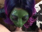Preview 2 of Gamora Gags On Quills Cock - Deepthroat Facefuck Throatfuck Blowjob - FIXED
