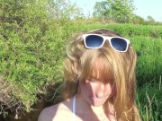 Preview 1 of Public blowjob Outdoor. Slut in a micro-bikini sucked a friend in the park