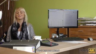 LOAN4K. Blonde-haired miss has sex for cash with handsome loan agent