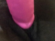 Preview 2 of Pink dildo streches chocolate pussy