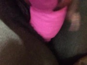 Preview 4 of Pink dildo streches chocolate pussy