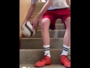 Preview 1 of Blonde horny football / soccer twink relieves himself (Trailer)