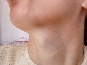 Preview 1 of sexy huge Adam's apple girl drinking neck close up