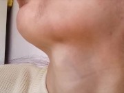 Preview 2 of sexy huge Adam's apple girl drinking neck close up