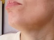 Preview 3 of sexy huge Adam's apple girl drinking neck close up