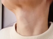 Preview 4 of sexy huge Adam's apple girl drinking neck close up