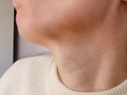 Preview 5 of sexy huge Adam's apple girl drinking neck close up