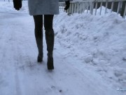 Preview 1 of Angie Lynx Walking with high heels boots on Ice and snow