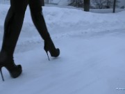 Preview 3 of Angie Lynx Walking with high heels boots on Ice and snow