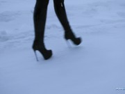 Preview 4 of Angie Lynx Walking with high heels boots on Ice and snow