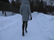 Preview 6 of Angie Lynx Walking with high heels boots on Ice and snow