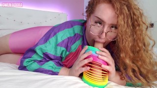 slutty step-sister sucks & throat fucks you with a slinky, gets huge facial