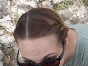 Preview 1 of Public Blowjob on a Hiking trail in the mountains.