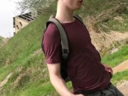 Preview 1 of Hot Hunk Jerking His Big Dick (23cm) in Public Place near the dam/ Teen Boy