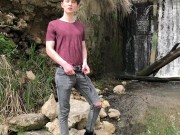 Preview 4 of Hot Hunk Jerking His Big Dick (23cm) in Public Place near the dam/ Teen Boy