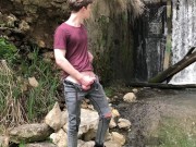 Preview 5 of Hot Hunk Jerking His Big Dick (23cm) in Public Place near the dam/ Teen Boy