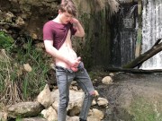 Preview 6 of Hot Hunk Jerking His Big Dick (23cm) in Public Place near the dam/ Teen Boy