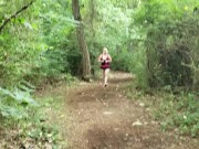 Preview 1 of Orgasam on outdoors trail with camera man blowjob