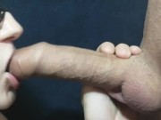 Preview 6 of Close up foreskin play. Big cock blowjob and throbbing oral creampie