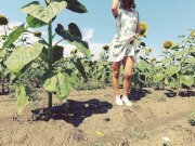 Preview 1 of POV Outdoor. Cowgirl riding in a field of sunflowers